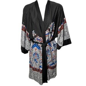 In Bloom Short Robe‎ Womens Small Sleepwear Multi-Color Black Polka Dot Paisley